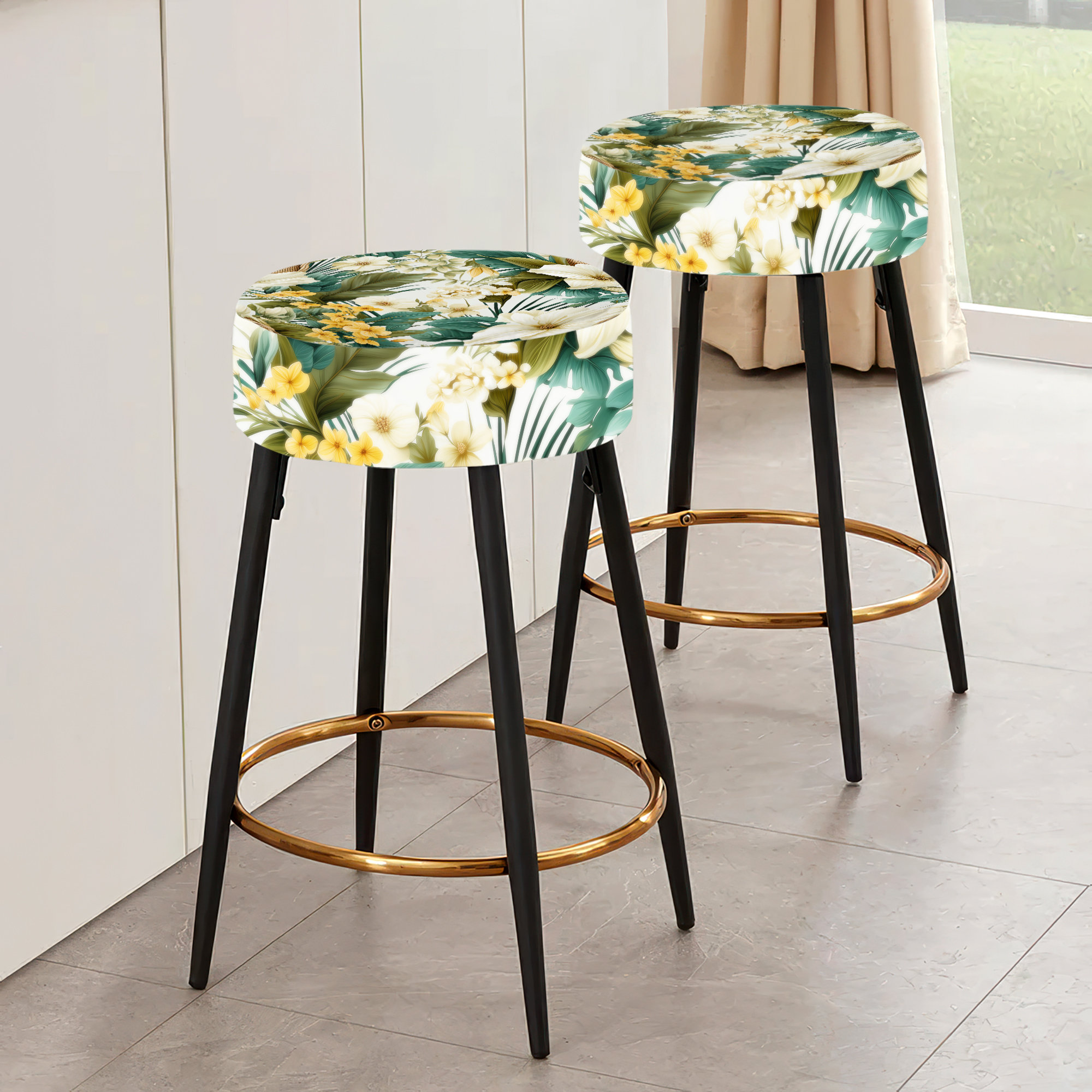Design Art Boho Botanical Oasis Palm Tropical Bar Stools Set Of 2 Wayfair